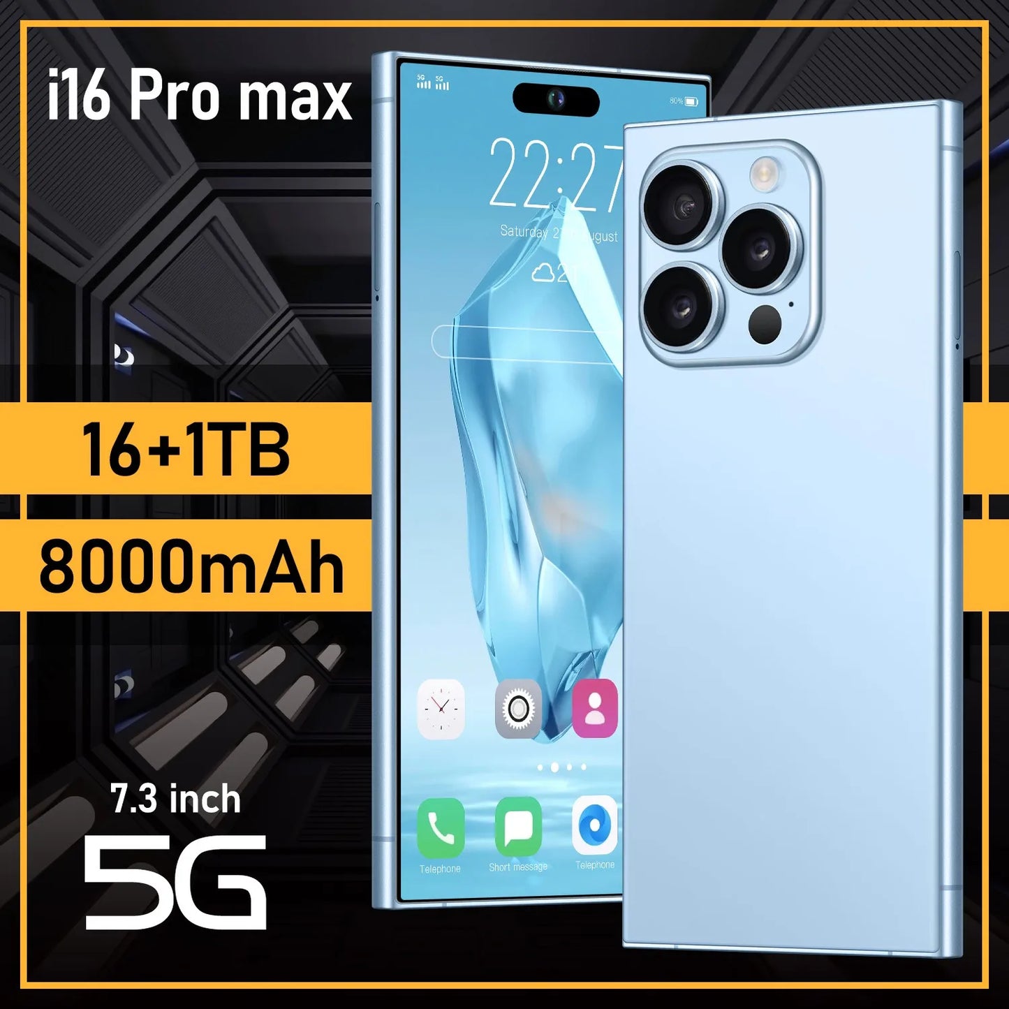 Mobile Phones I16 Pro Max Smartphone, 7.3 HD Screen, Original 5G, Dual Sim, Android, Unlocked Cell Phone, Global Version