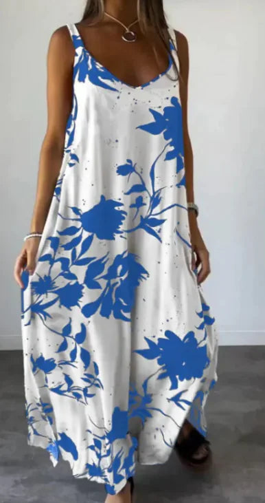 2024 Summer Printed Sling Backless V-neck Dress