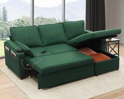 Sofa Bed Sleeper Pull Out 2 in 1 Sectional Sleeper Sofa with Storage,USB, Cup Holder,Pullout Sectional Couches for Apartment