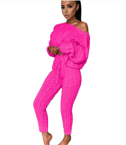 Autumn-Winter Knitted Two-Piece Tracksuit for Women