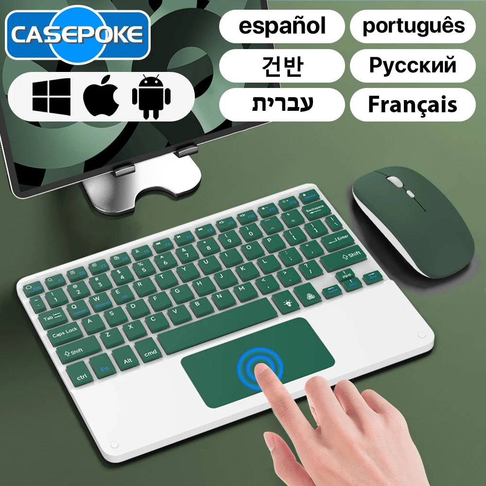 1-CASEPOKE Wireless Bluetooth Keyboard with Touchpad Rechargeable Tablet Android iOS Windows Keyboard For Huawei Samsung Xiaomi