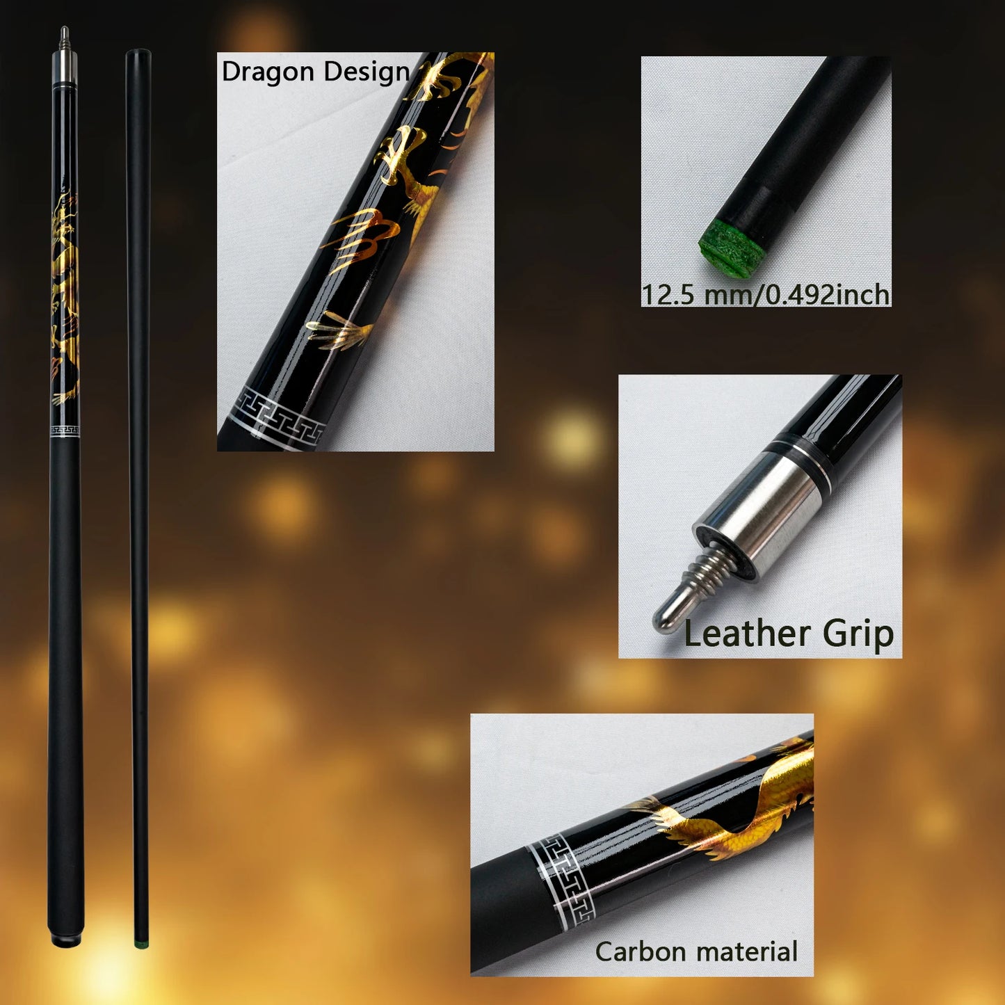 Professional Carbon Pool Cue Stick Bag with Chinese Dragon Design 12.5mm Tip Billiard Accessories  Gifts Ideal for Bars and Home