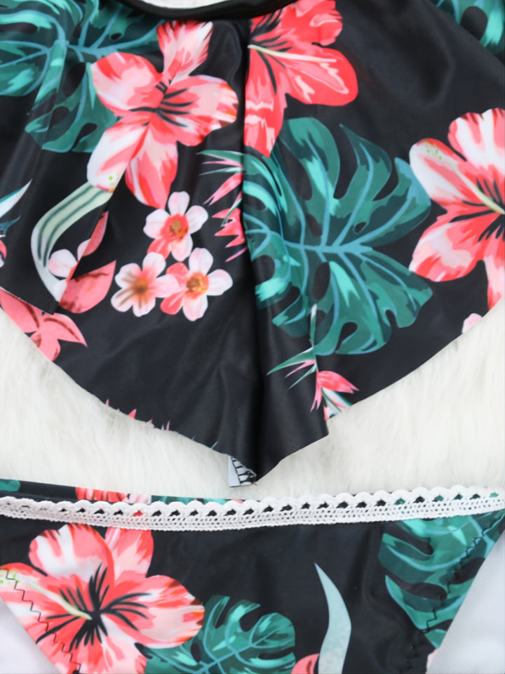 Bikini due pezzi floreali con dettagli in pizzo