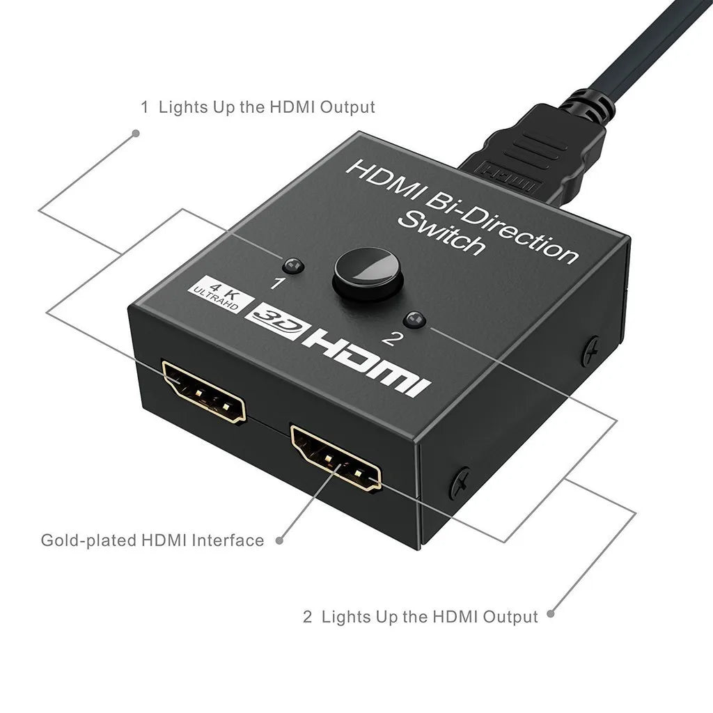 HDMI-Compatible Splitter 4K Switch KVM Bi-Direction 1x2/2x1 HDMI-compatible Switcher 2 in1 Out for PS4/3 TV Box Switcher Adapter