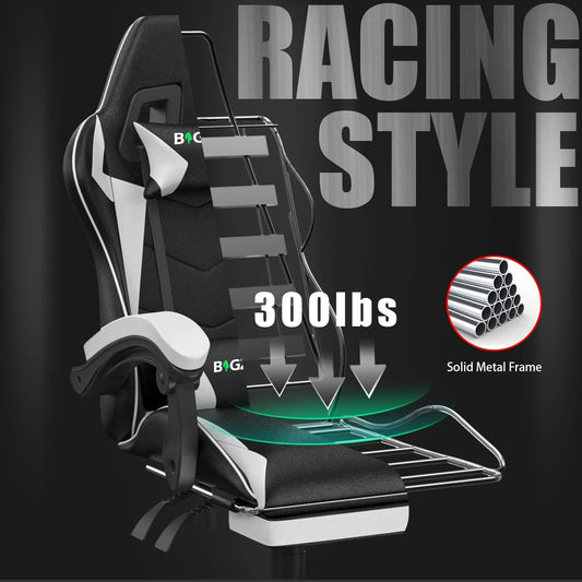 Gaming Chair with Footrest Gamer Chairs Ergonomic with Lumbar Cushion Headrest Gaming Chair Height Adjustable Computer Chair