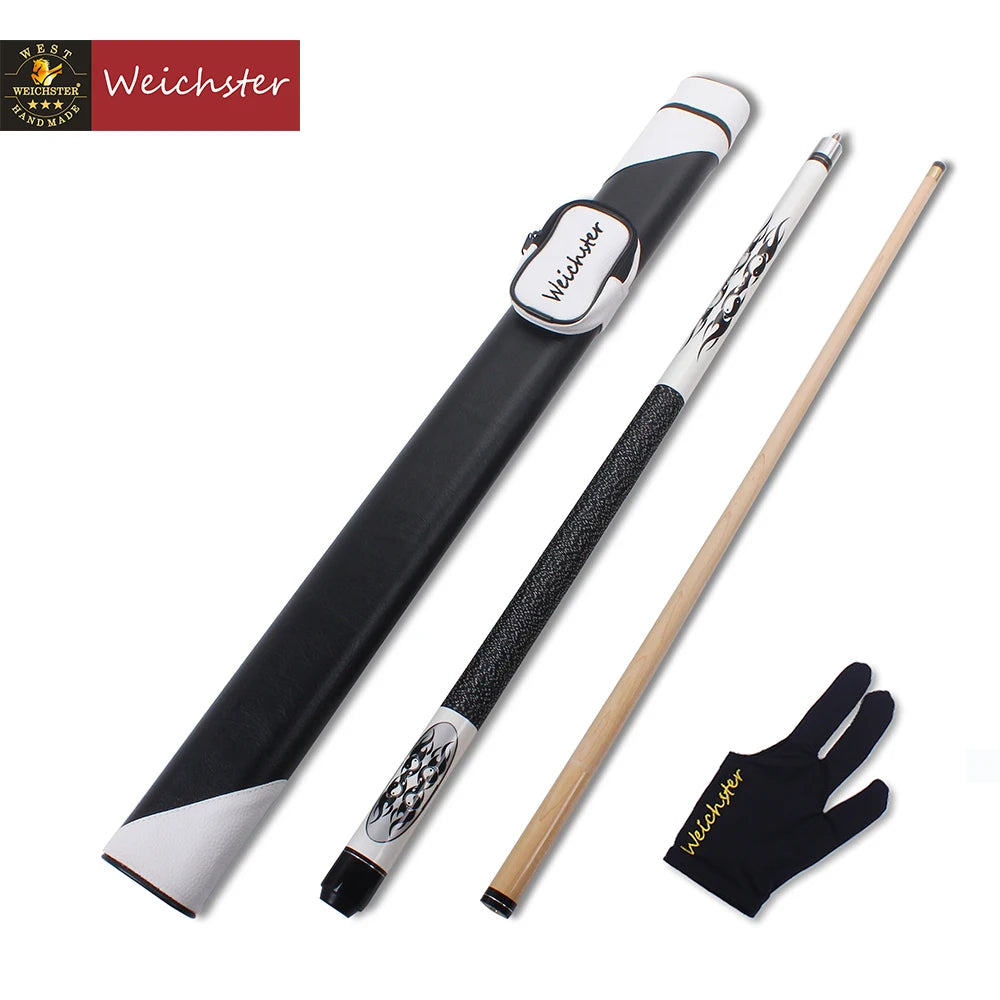 Weichster Billiard Pool Cue Stick 1/2 Maple Wood with Case and Glove 58" 13mm Screw on Tip Cue