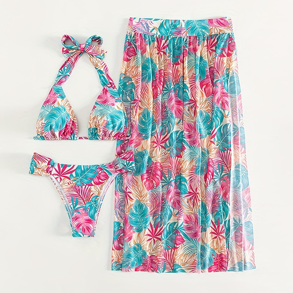 Bikini con stampa a foglie ad alta