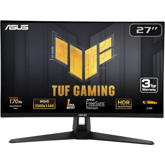 TUF Gaming 27” 1440P Monitor (VG27AQA1A) - QHD (2560 x 1440), 170Hz (Supports 144Hz), 1ms, Extreme Low Motion Blur,