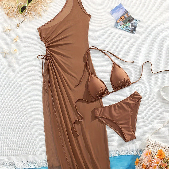 Bikini marrone da donna, 3 pezzi