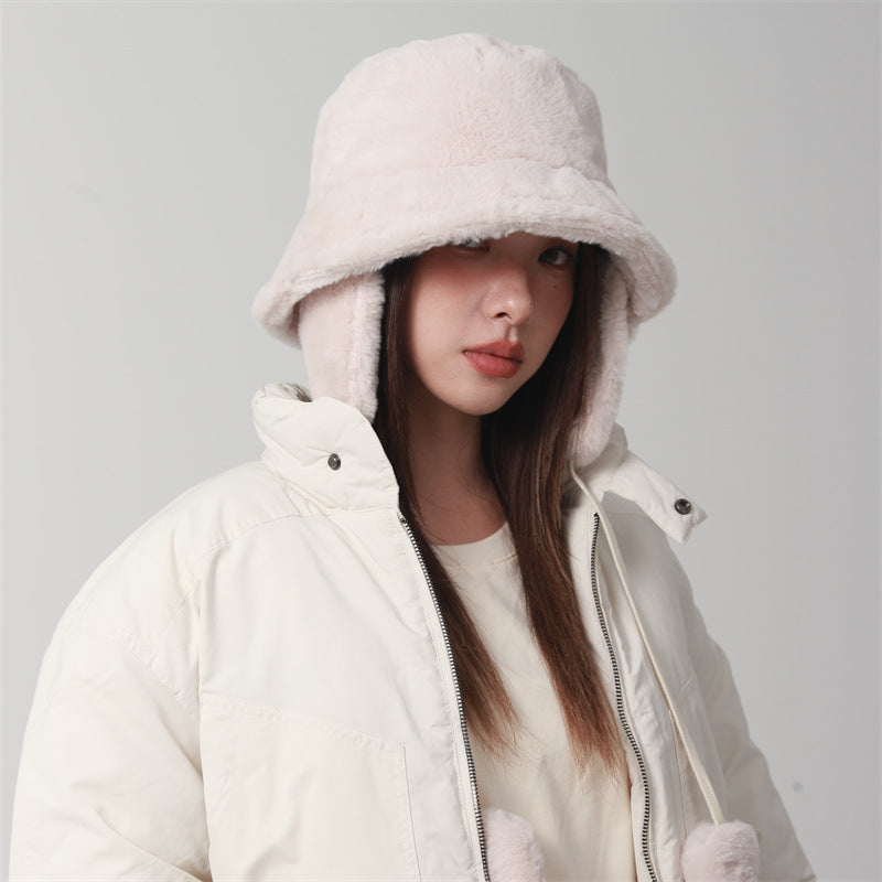 Plush Women's Autumn And Winter Warm-keeping And Cold-proof Fleece Lined Removable Earmuffs Hat Casual Face