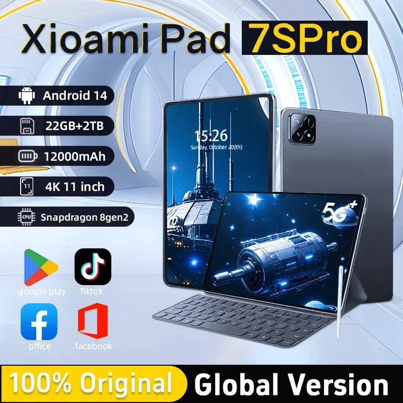 Tablet PC Pad 7S Pro  New Original Global Edition, Snapdragon 8gen2 Android 14  HD 4K  22GB + 2TB 5G Tablet with Dual SIM WIFI