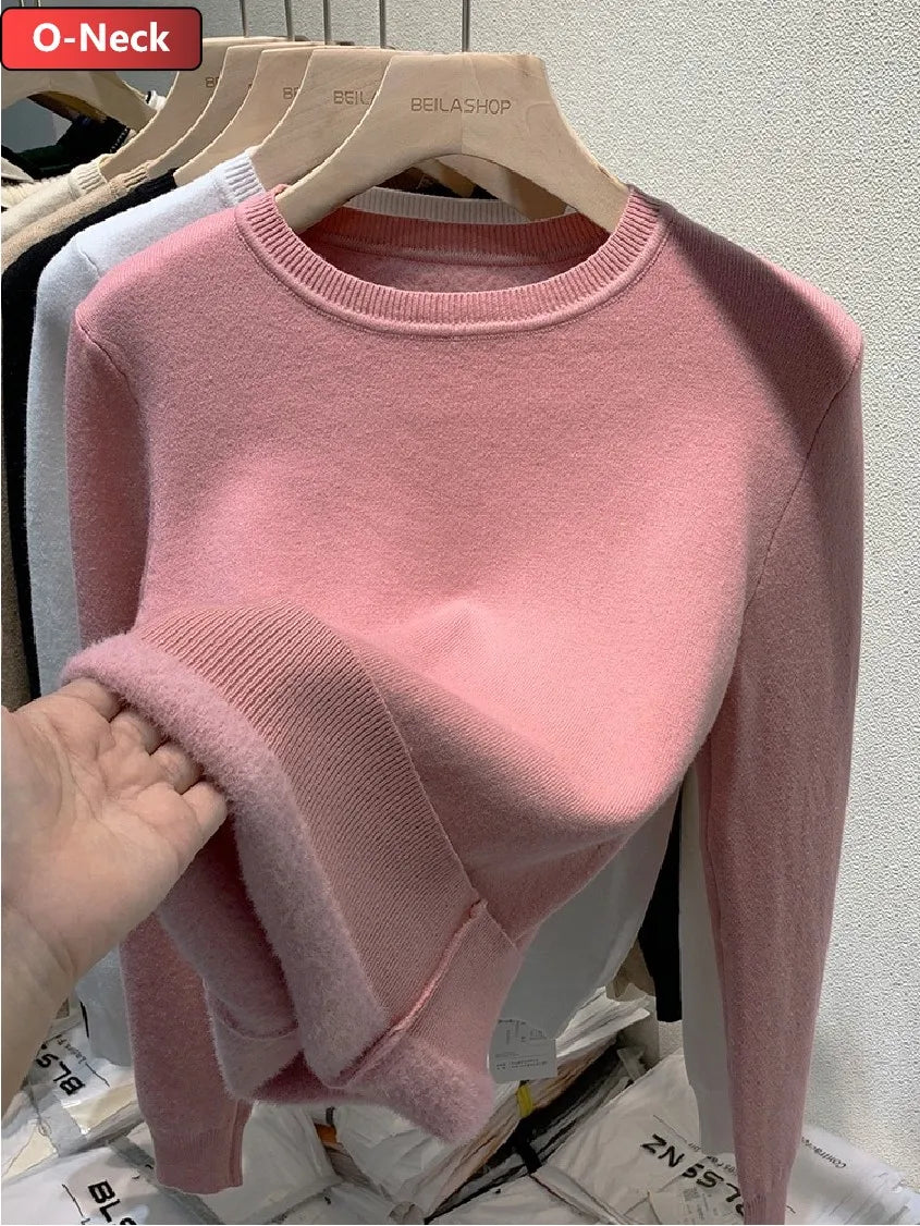 Sweater For Women Winter Thicken Turtleneck Slim Knit Pullover New Warm Plush Velvet Lined Knitwear Jumper Tops Casual Poleras