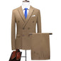 Men's Double Breasted Solid Color Coat Trousers Suit