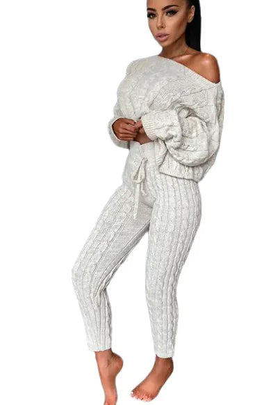 Autumn-Winter Knitted Two-Piece Tracksuit for Women