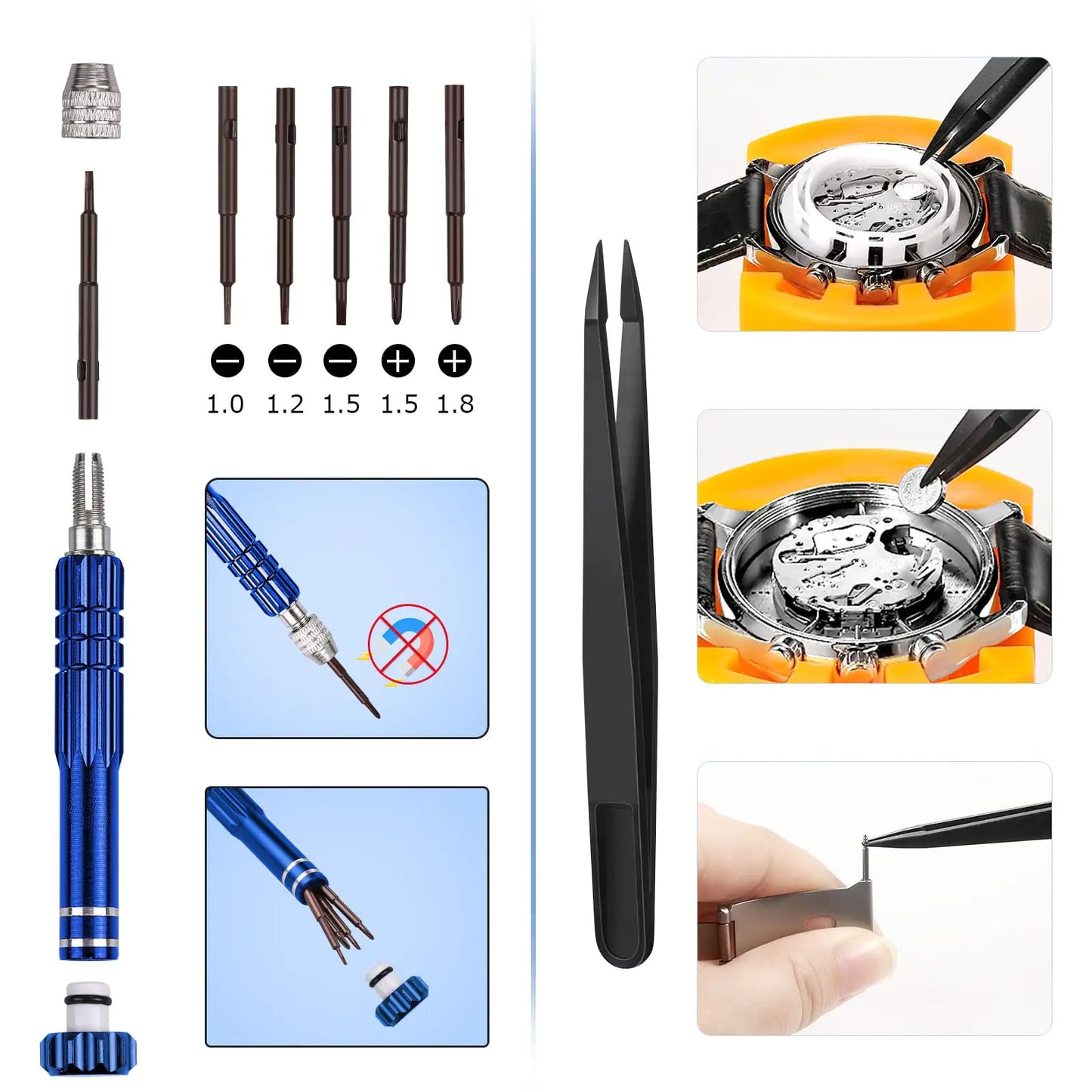 JOREST Watch Repair Kit, for Watch Battery Replacement & Watch Link Removal and Resizing & Watch Opener, Watch Repair Screwdriver Set, Watch Wrench Back Remover, Watch Cleaning, Spring Bar Tool