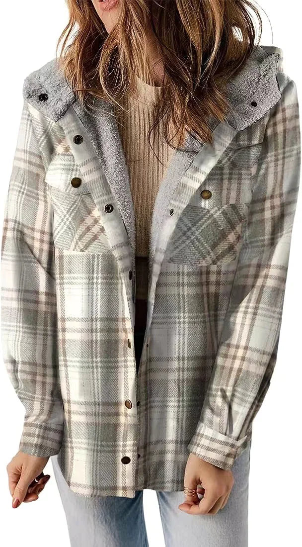 Cozy Plaid Hooded Wool Coat with Fleece Lining