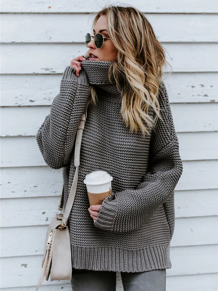 Warm Knitted Turtleneck Sweater Women