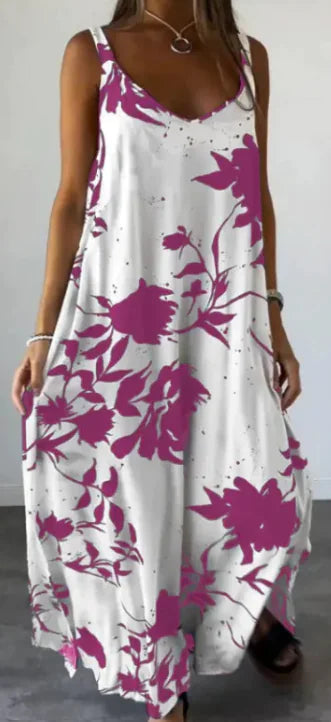 2024 Summer Printed Sling Backless V-neck Dress