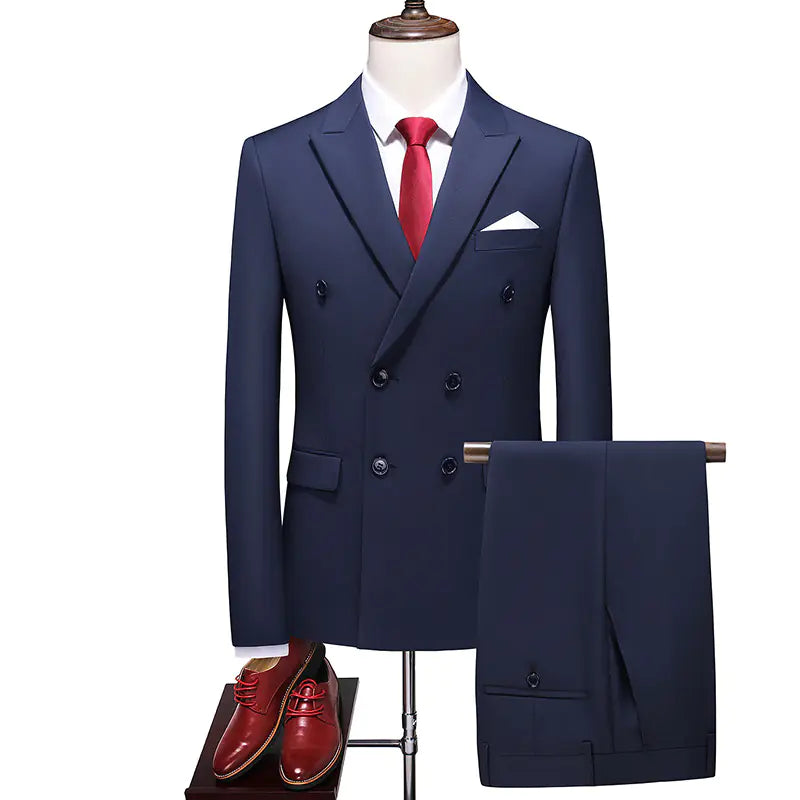 Men's Double Breasted Solid Color Coat Trousers Suit