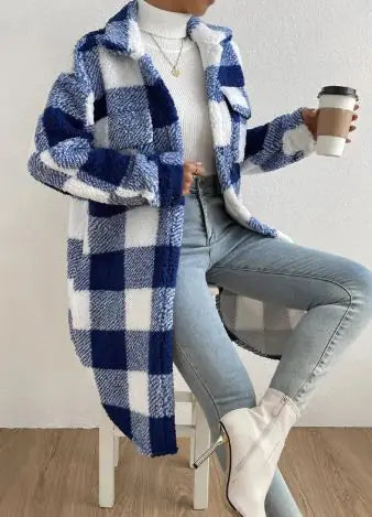 1-Women Long Plaid Fleece Sweatshirt