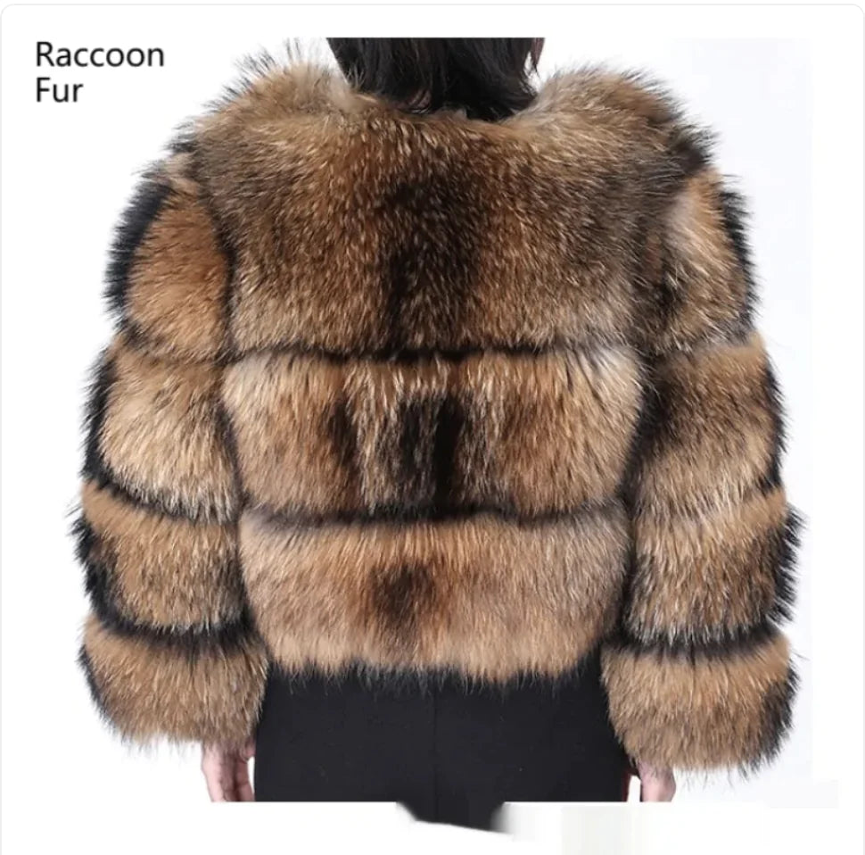 Warm Raccoon Fur Leather Coat for Women