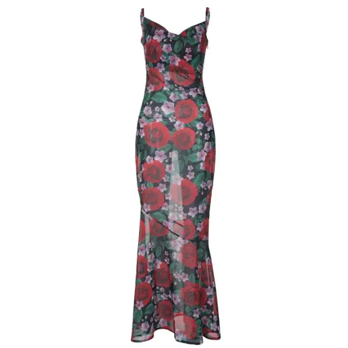 All-matching Slim Fit Long Printing Slip Dress Women