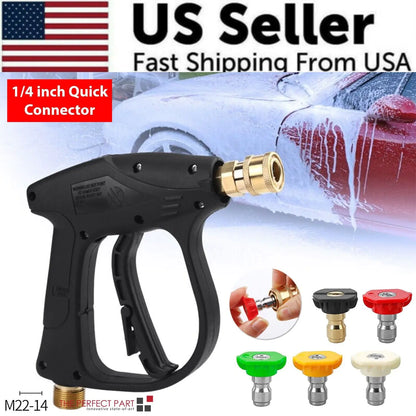 High 1/4"  Pressure Washer Gun 4000 PSI Car Wash Foam Spray Short Wand w/ Nozzle