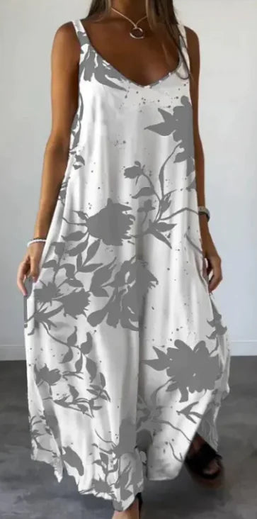 2024 Summer Printed Sling Backless V-neck Dress