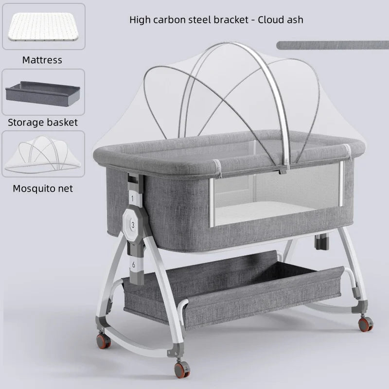 Crib Mobile Multi-functional portable 0-2 years old crib folding high and low adjustable cradle bed Baby patchwork bb bed 