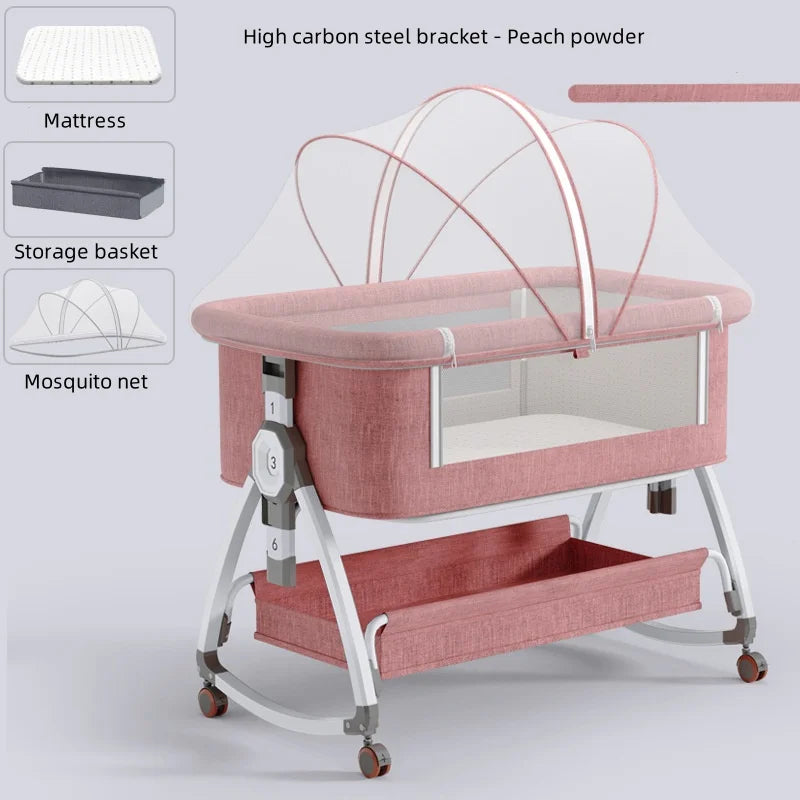 Crib Mobile Multi-functional portable  0-2 years old crib folding high and low adjustable cradle bed Baby patchwork bb bed