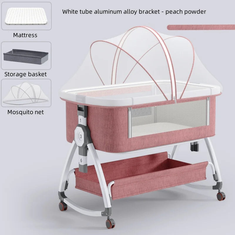 Crib Mobile Multi-functional portable 0-2 years old crib folding high and low adjustable cradle bed Baby patchwork bb bed 