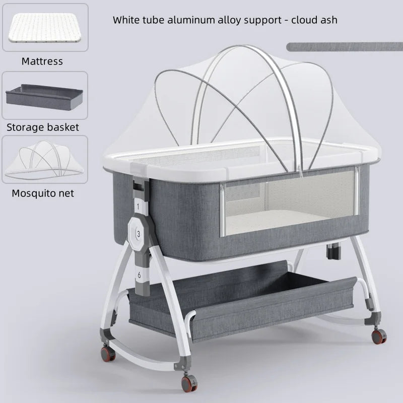 Crib Mobile Multi-functional portable 0-2 years old crib folding high and low adjustable cradle bed Baby patchwork bb bed 