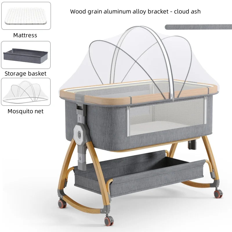 Crib Mobile Multi-functional portable  0-2 years old crib folding high and low adjustable cradle bed Baby patchwork bb bed