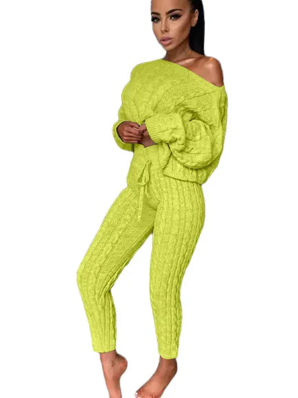 Autumn-Winter Knitted Two-Piece Tracksuit for Women