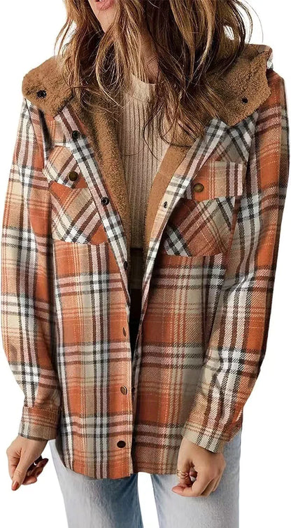 Cozy Plaid Hooded Wool Coat with Fleece Lining