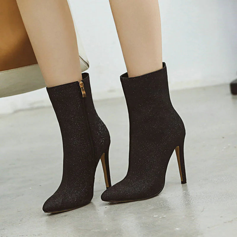 Glitter Pointy Toe Stivaletto Heeled Boots