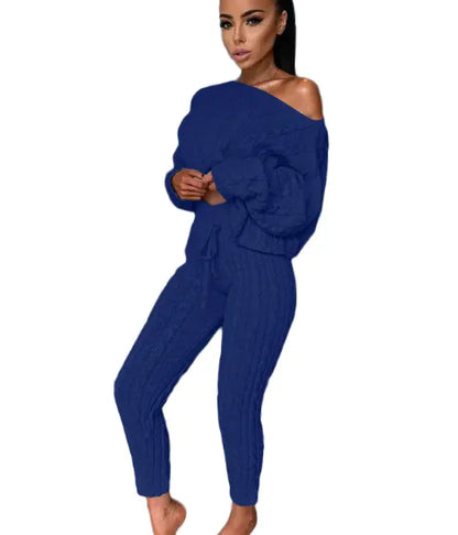 Autumn-Winter Knitted Two-Piece Tracksuit for Women