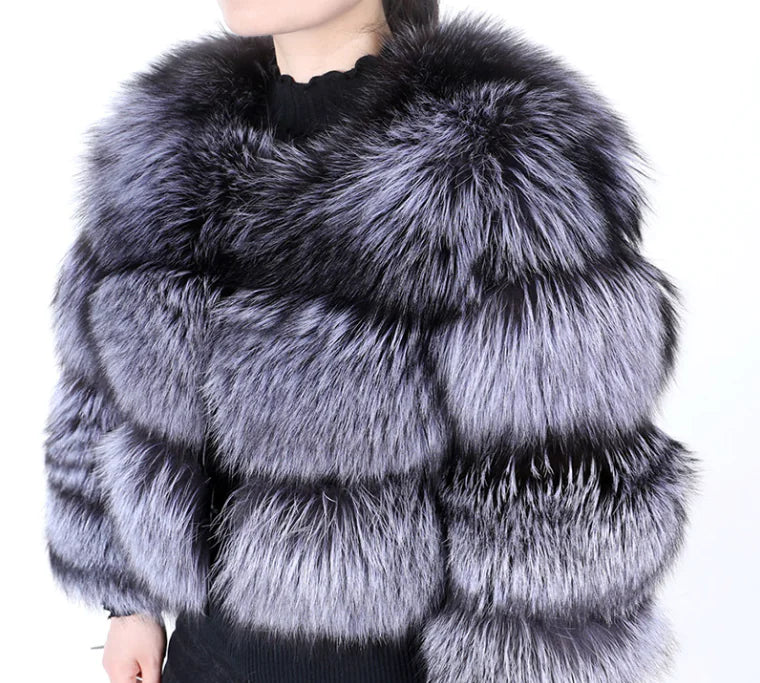 Warm Raccoon Fur Leather Coat for Women