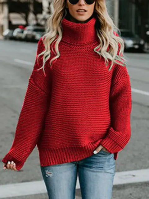 Warm Knitted Turtleneck Sweater Women