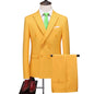 Men's Double Breasted Solid Color Coat Trousers Suit