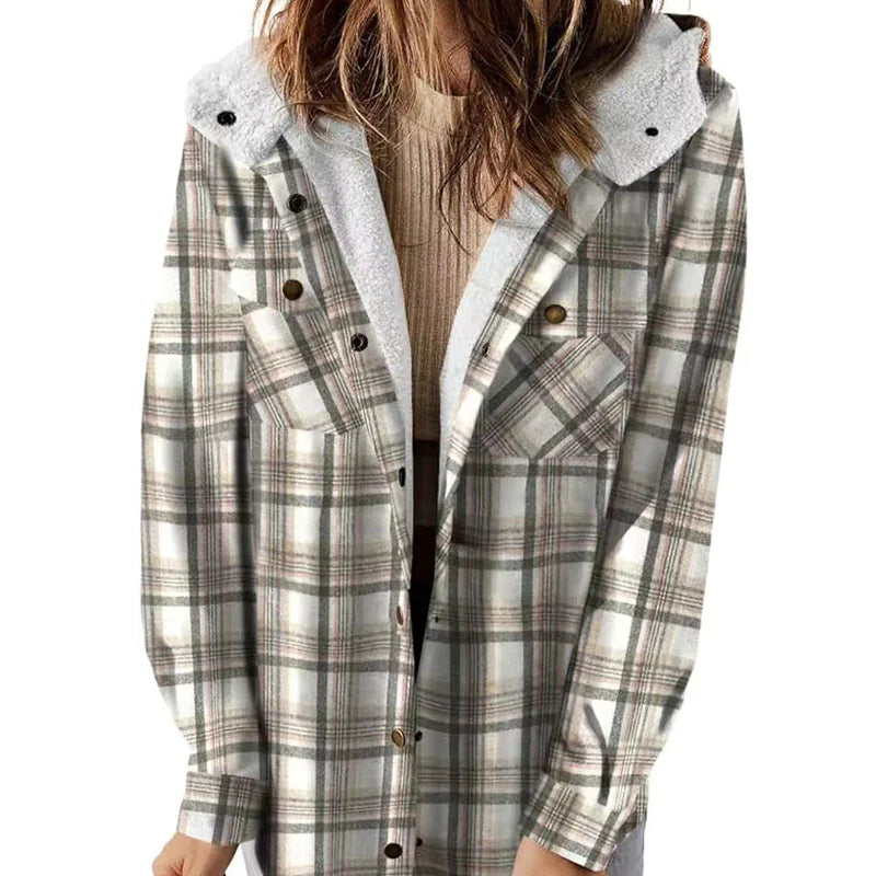 Cozy Plaid Hooded Wool Coat with Fleece Lining